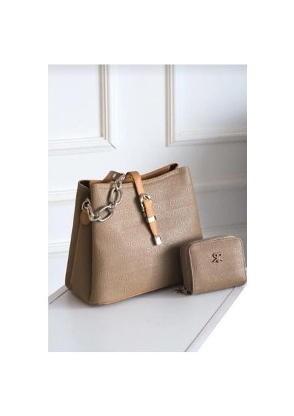Polo Of Colors Sütlü Kahve Omuz Çantası ve Cüzdan Kombin