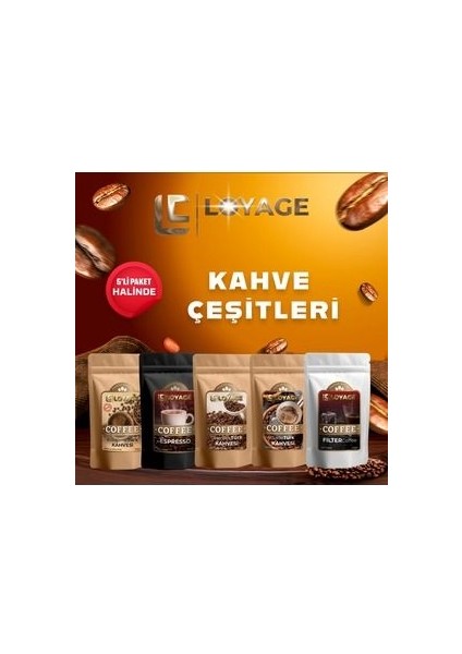5'li Kahve Seti Espresso - Filtre - Sade - Kolajenli - Çekirdek Türk Kahvesi 5X250G