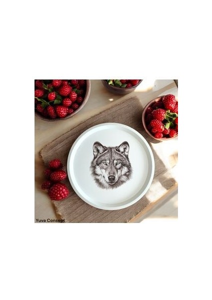 Kurt Desenli Tepsi - 31 cm - Beyaz Tepsi - Sunum Tepsisi modelleri