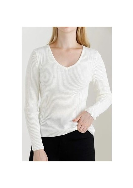 Kadın V Yaka Triko Kazak