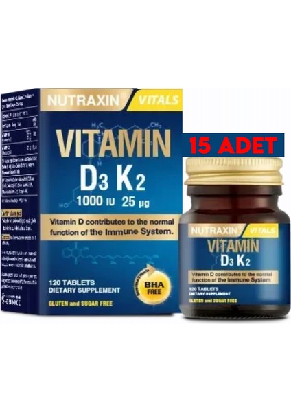 Vitamin D3K2 1000 Iu 120 Tablet 15 Adet
