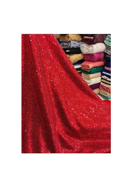 Simli Zemin Üzerine Pullu Kırmızı Kumaş fiyatları