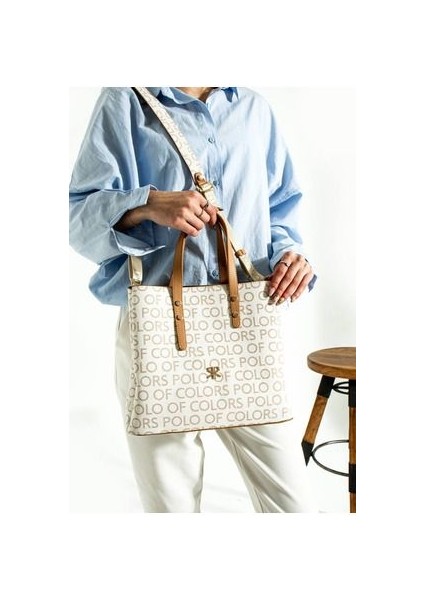 Polo Of Colors Beyaz Kamel El ve Omuz Çantası Ölçüler 28 x 26