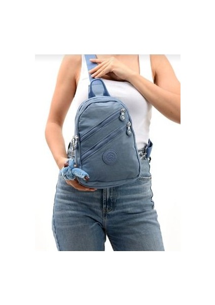 Sanmorris Mavi Krinkır Kumaştan Unisek Omuz Çantası Badi Bag