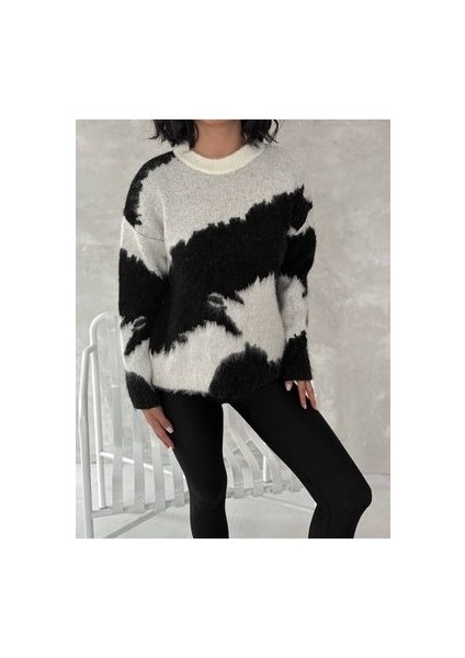 Kadın Siyah Kadın Dağ Desen Şardonlu Kazak modelleri