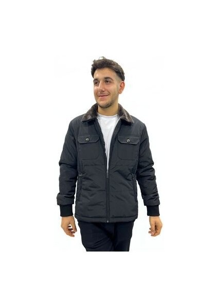 Yakası Kürklü Micro Kumaş Mont