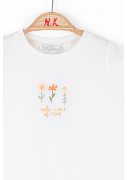 Kısa Kollu Pamuklu Çiçek Desenli Baskılı Yazlık Rahat Günlük Şık Yuvarlak Yaka Kız Çocuk T-Shirt fiyatları