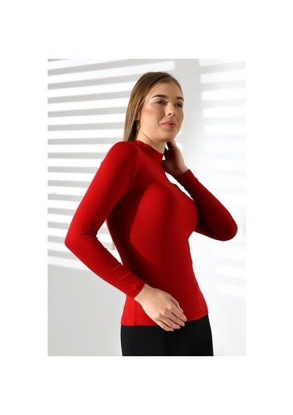 Yarım Balıkçı Uzun Kollu Likralı Bluz