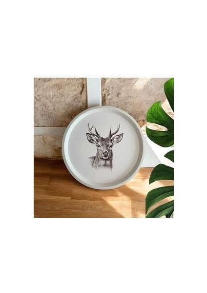 Geyik Desenli Tepsi - 31 cm - Beyaz Tepsi - Sunum Tepsisi fırsatları