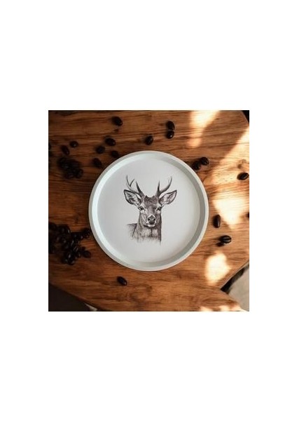 Geyik Desenli Tepsi - 31 cm - Beyaz Tepsi - Sunum Tepsisi indirimleri