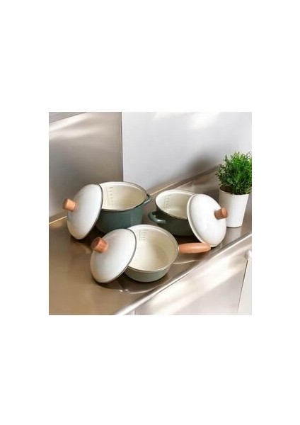 Avşar Emaye Tencere - 20 cm / 2,5-3 Lt Ekru Yeşil Emaye fırsatları