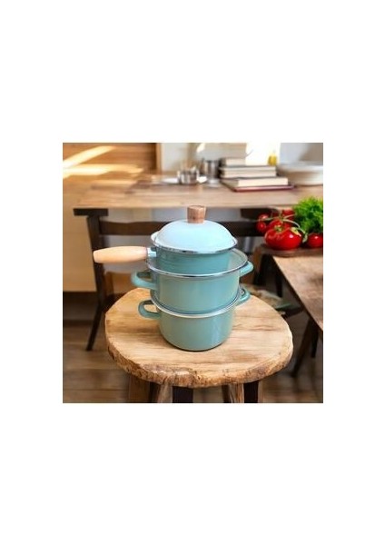 Avşar Emaye Tencere - 20 cm / 2,5-3 Lt Ekru Yeşil Emaye indirimleri