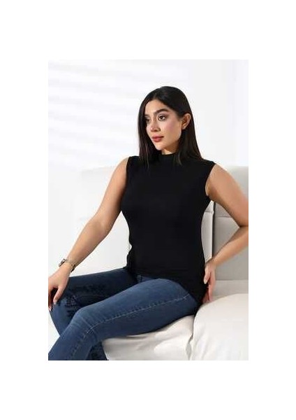 Yarım Balıkçı Sıfır Kol Full Likralı Bluz