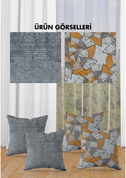 Çift Taraf Baskılı Parlak Kadife Kumaş Modern Desen 4 Adet Kırlent Kılıf Seti RES06