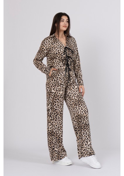 1153 Ceket Önü Deri Biye Detaylı - Kemerli ve Beli Lastikli Bolpaça Cepli Pantolon Takım indirimleri