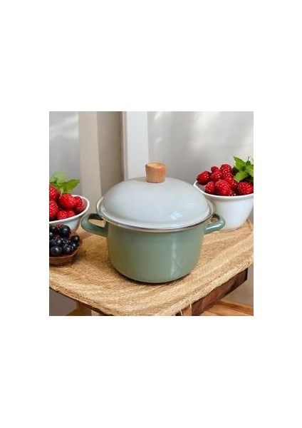 Avşar Emaye Derin Tencere - Deep Casserole - 20 cm / 3.250 ml - Ekru Yeşil Emaye modelleri