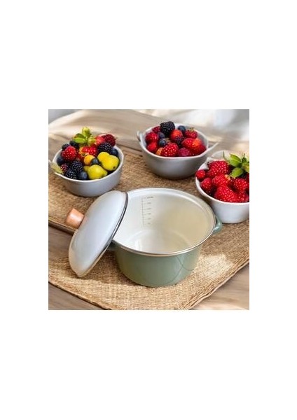 Avşar Emaye Derin Tencere - Deep Casserole - 20 cm / 3.250 ml - Ekru Yeşil Emaye indirimleri