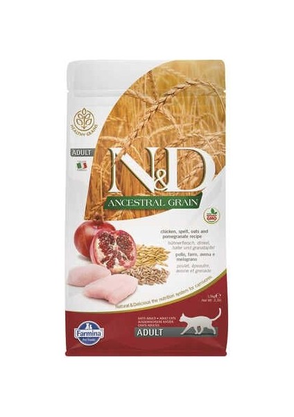 Nd Ancestral Grain Düşük Tahıllı Tavuk ve Narlı Yetişkin Kedi Maması 1,5kg