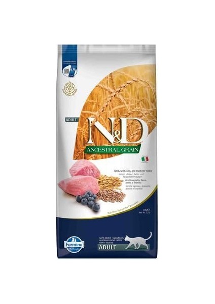 Nd Ancestral Grain Düşük Tahıllı Kuzu Eti ve Yaban Mersinli Yetişkin Kedi Maması 10KG