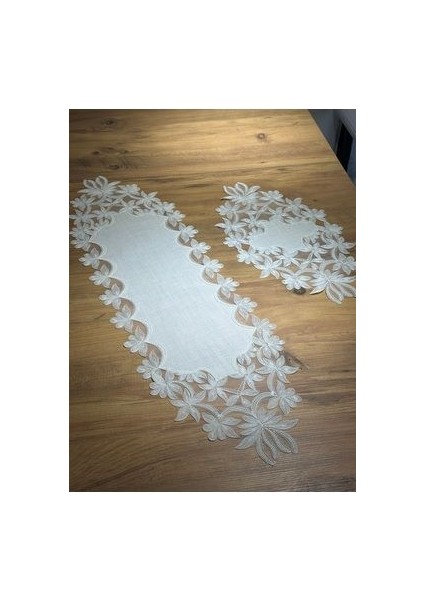 Sibelarthome Fransız Dantel Konsol ve Sahpa Örtüsü 2’li Takım