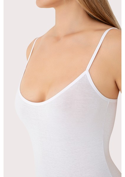 Kadın Beyaz İp Askılı Çıtçıtlı Atlet Body Zıbın Pamuklu Likralı 2'li Paket fırsatları