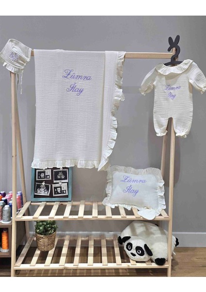 Nakışla Kişiselleştirilebilir Müslin Hastane Çıkış Seti modelleri