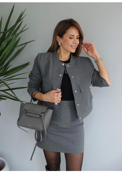 Gri Torba Cep Detay Vatkalı Ceket fiyatları