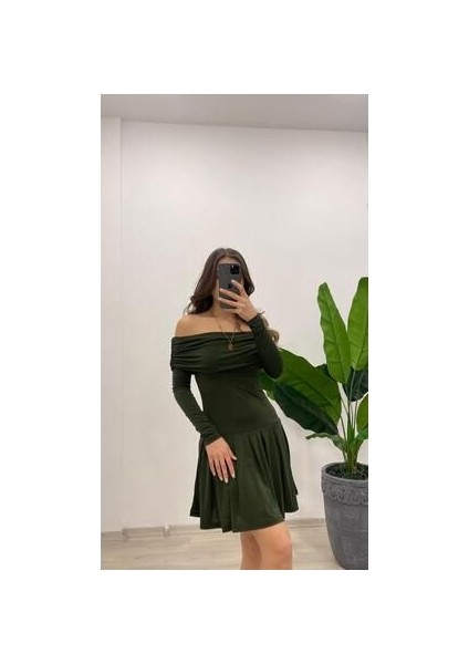 Kadın Madonna Yaka Pileli Mini Sendy Elbise