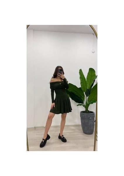 Kadın Madonna Yaka Pileli Mini Sendy Elbise indirimleri