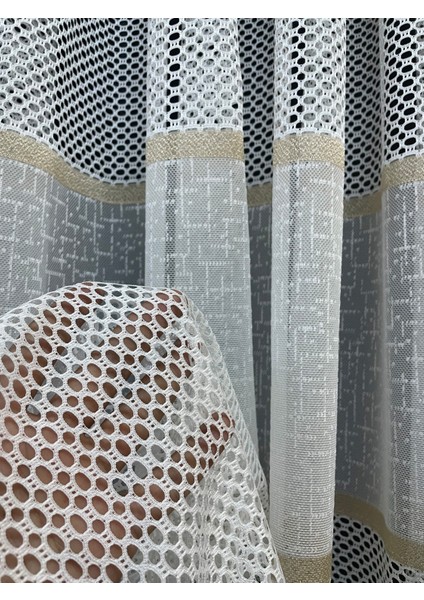 Bodrum Şeritli 1'e 3 Sık Pileli Tül Perde - Gold