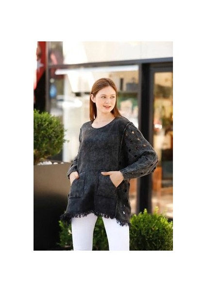 Etnik Bohem ve Otantik Tarz Cepli Eteği Püskül Detaylı Yıkanmış Pamuk Salaş Standart Beden Triko fiyatları