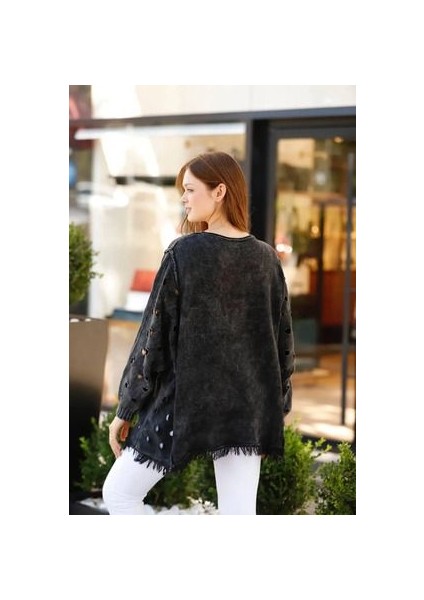 Etnik Bohem ve Otantik Tarz Cepli Eteği Püskül Detaylı Yıkanmış Pamuk Salaş Standart Beden Triko modelleri