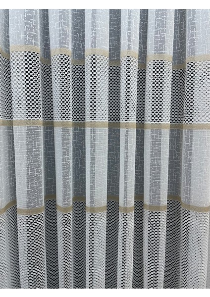 Bodrum Şeritli Tül Perde Gold (Pilesiz)
