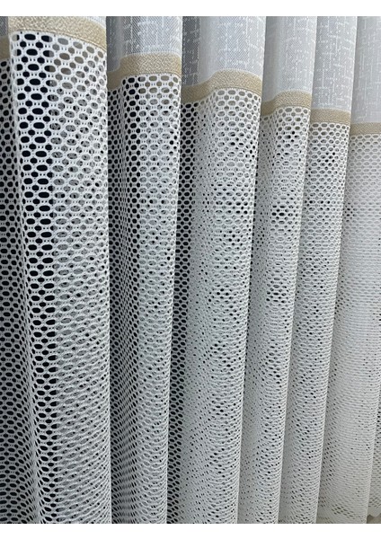 Bodrum Şeritli Tül Perde Gold (Pilesiz)