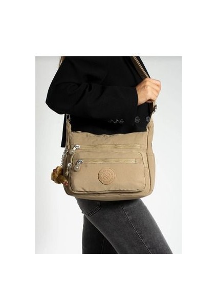 Sanmorris Bej Rengi Kırın Kır Kumaştan Omuz Çantası