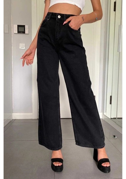 Viana Extra Yüksek A.c.a.i.p S.o.l.m.a.z Siyah Salaş Jeans Palazzo Pantolon