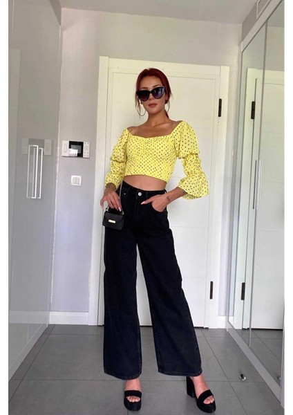 Viana Extra Yüksek A.c.a.i.p S.o.l.m.a.z Siyah Salaş Jeans Palazzo Pantolon