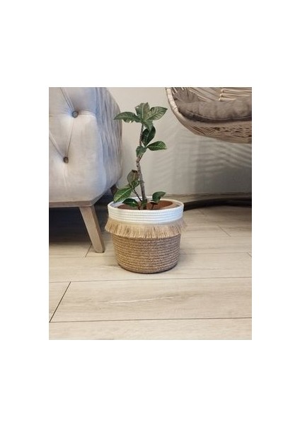 25*20 Püsküllü Bohem Hasır Hediyelik Sepet Saksılık Düzenleyici Organizer