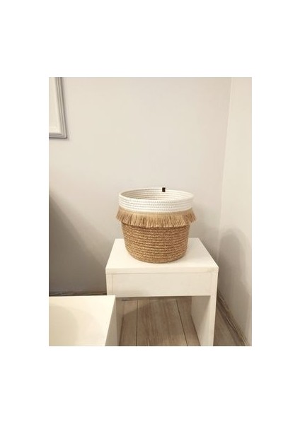 25*20 Püsküllü Bohem Hasır Hediyelik Sepet Saksılık Düzenleyici Organizer
