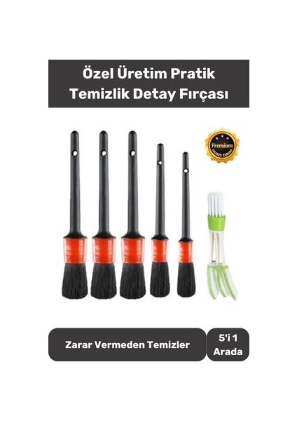 Premium Oto Uyumlu Araç Detaylı Temizlik Fırçası-5+1 Oto Araba Yıkama Klima Temizleme Fırçası