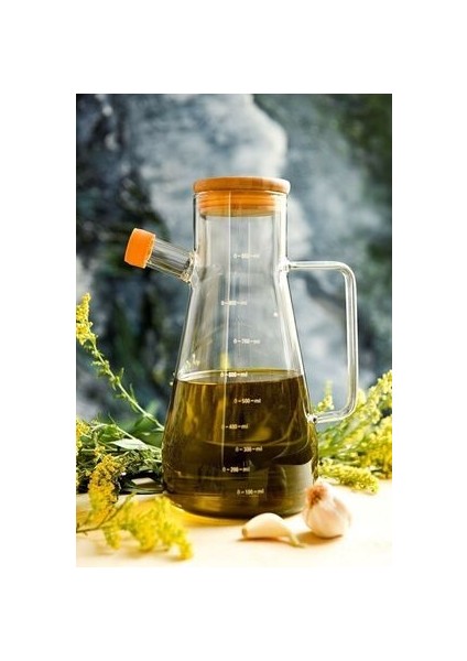 Vakumlu Bambu Kapaklı 900 ml Borosilikat Cam Tekli Yağlık Sirkelik Yağdanlık