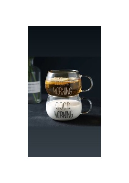 2ADET Good Morning Borosilikat Cam Bardak 400ML 2ADET Bardak