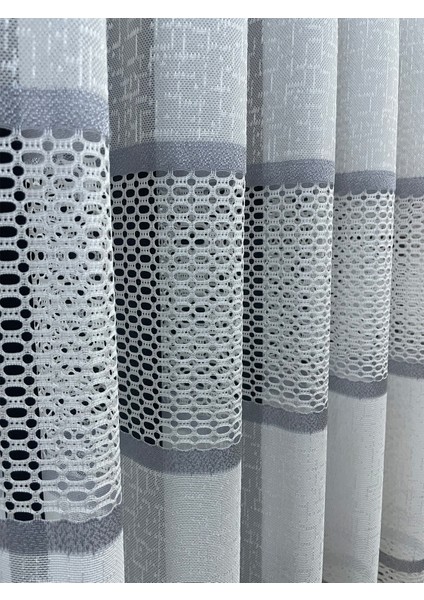 Bodrum Şeritli Tül Perde Gri (Pilesiz)