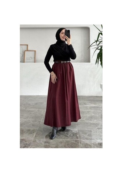 Poplin Standart Beden Cepli Uzun Etek