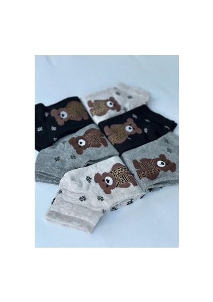 Ayıcık Desenli Çorap Seti 6’lı Paket (Şeftali Kokulu)