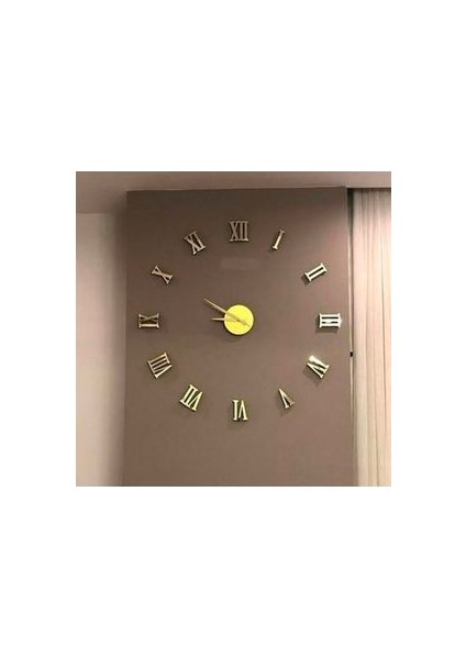 3D Gold Aynalı Roma Rakkamlı Duvar Saati