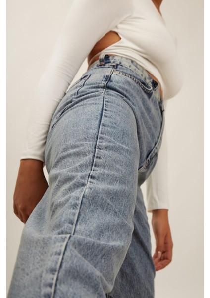 90's Kar Yıkama Mavi Likralı Süper Yüksek Bel Salaş Jeans Palazzo Pantolon