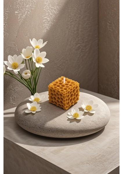 %100 Doğal El Yapımı Petek Balmumu ve Amber Cam Kavanoz Mum (5CMX5CM)