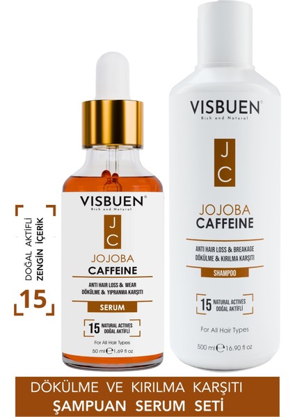 Jojoba Kafein Dökülme Kırılma ve Yıpranma Önleyici Şampuan Serum Seti