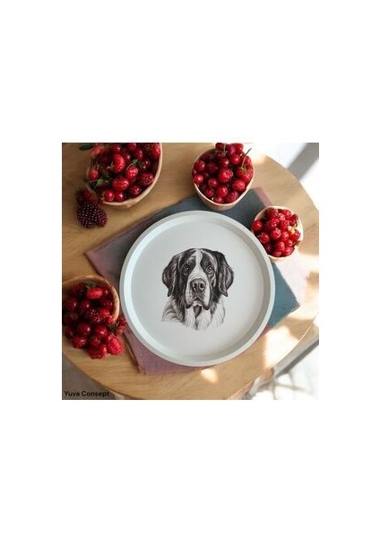 Köpek Desenli Tepsi - 31 cm - Beyaz Tepsi - Sunum Tepsisi modelleri